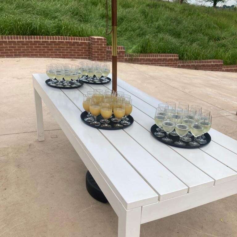 Drinks laid out on the terrace