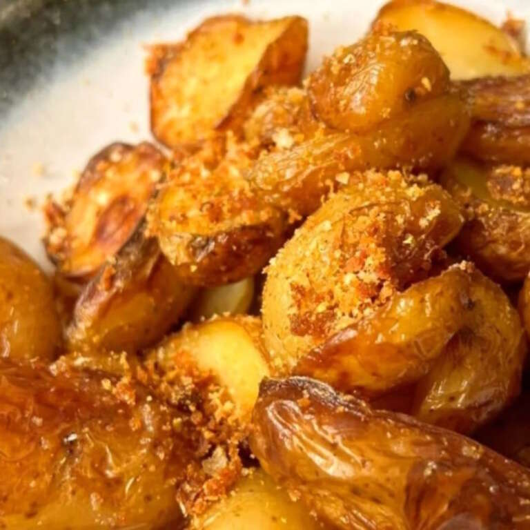 Roasted pork fat potatoes, bacon crumb
