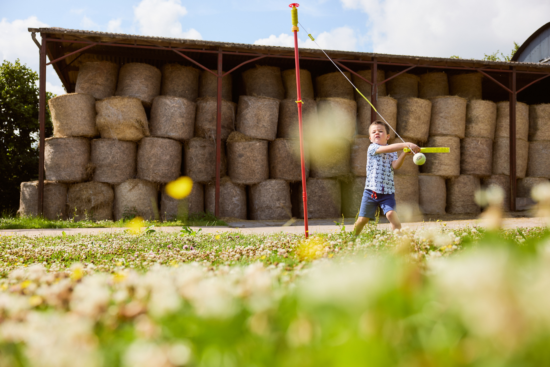 Swing ball and hay bales at newton court (1)